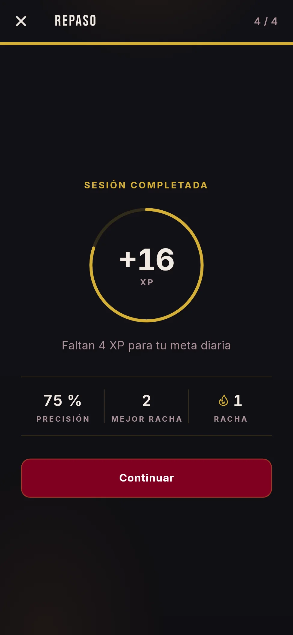 Resumen de una lección terminada