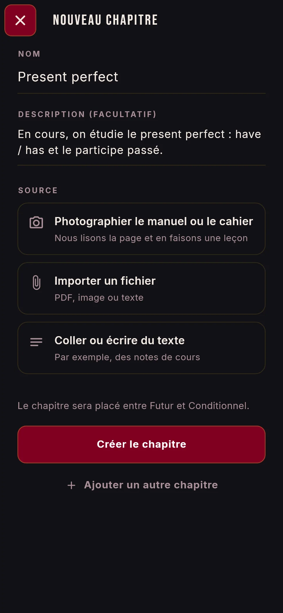 Nouveau chapitre créé à partir d’une photo du manuel
