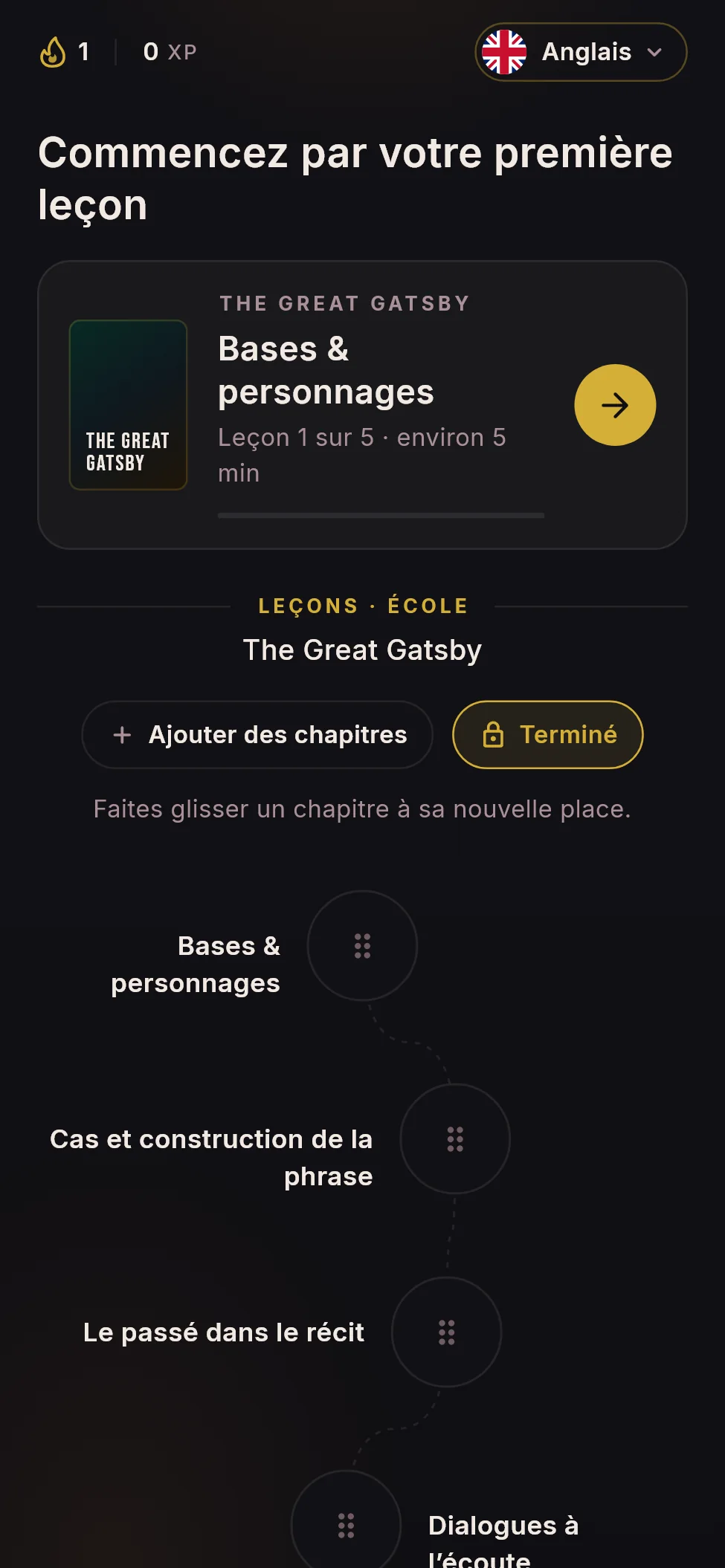 Déplacement de chapitres sur le parcours