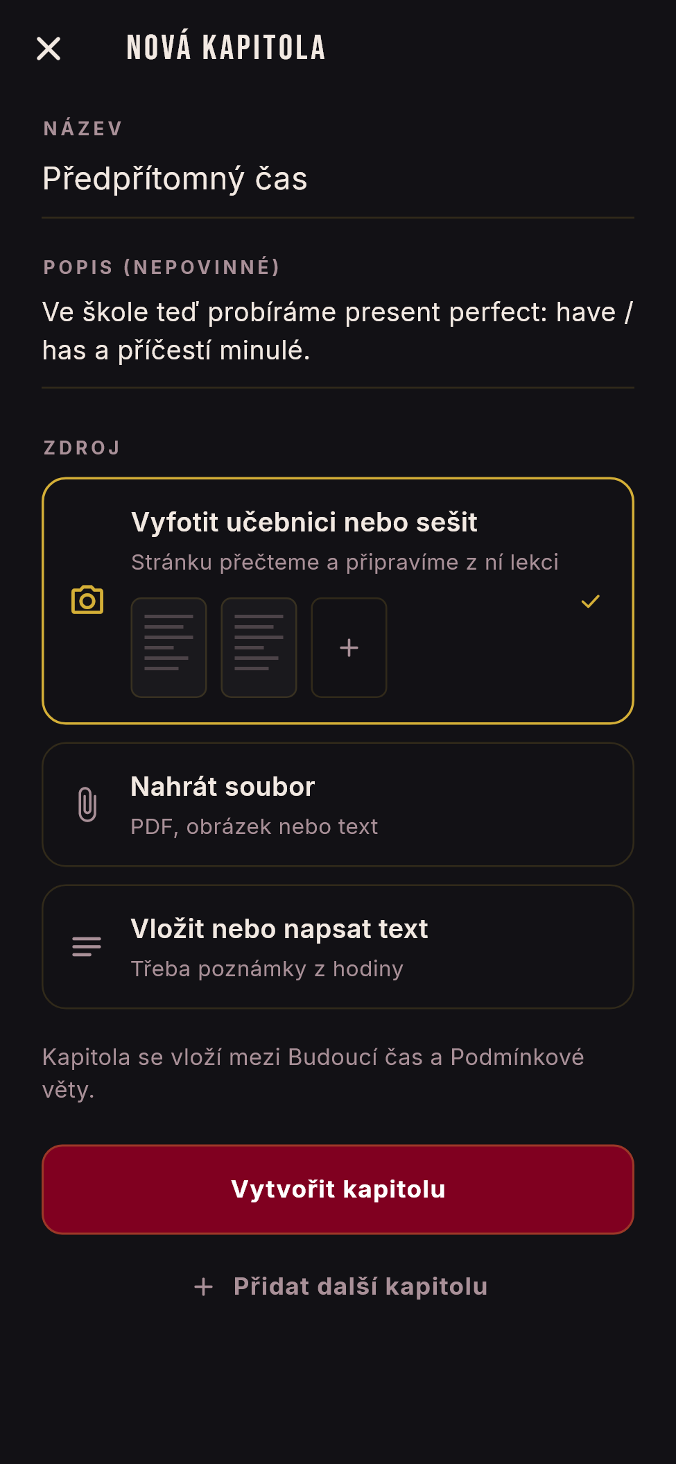 Nová vlastní kapitola z fotky učebnice